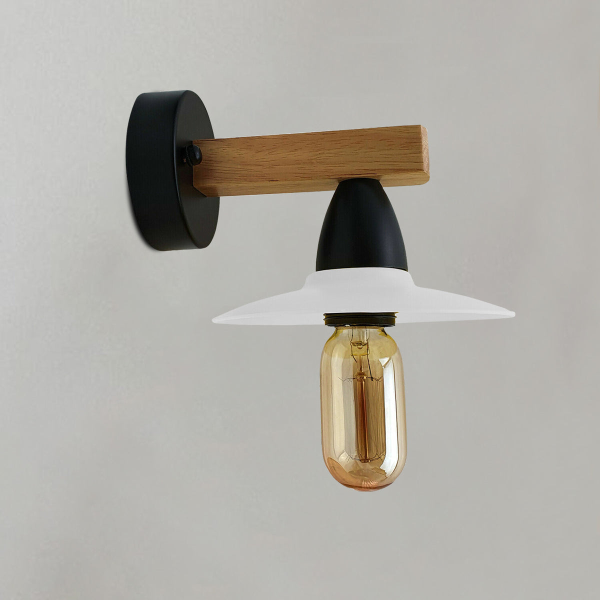 Wood Arm Wall Light with Flat Shade – White or Yellow, E27 - photo 6