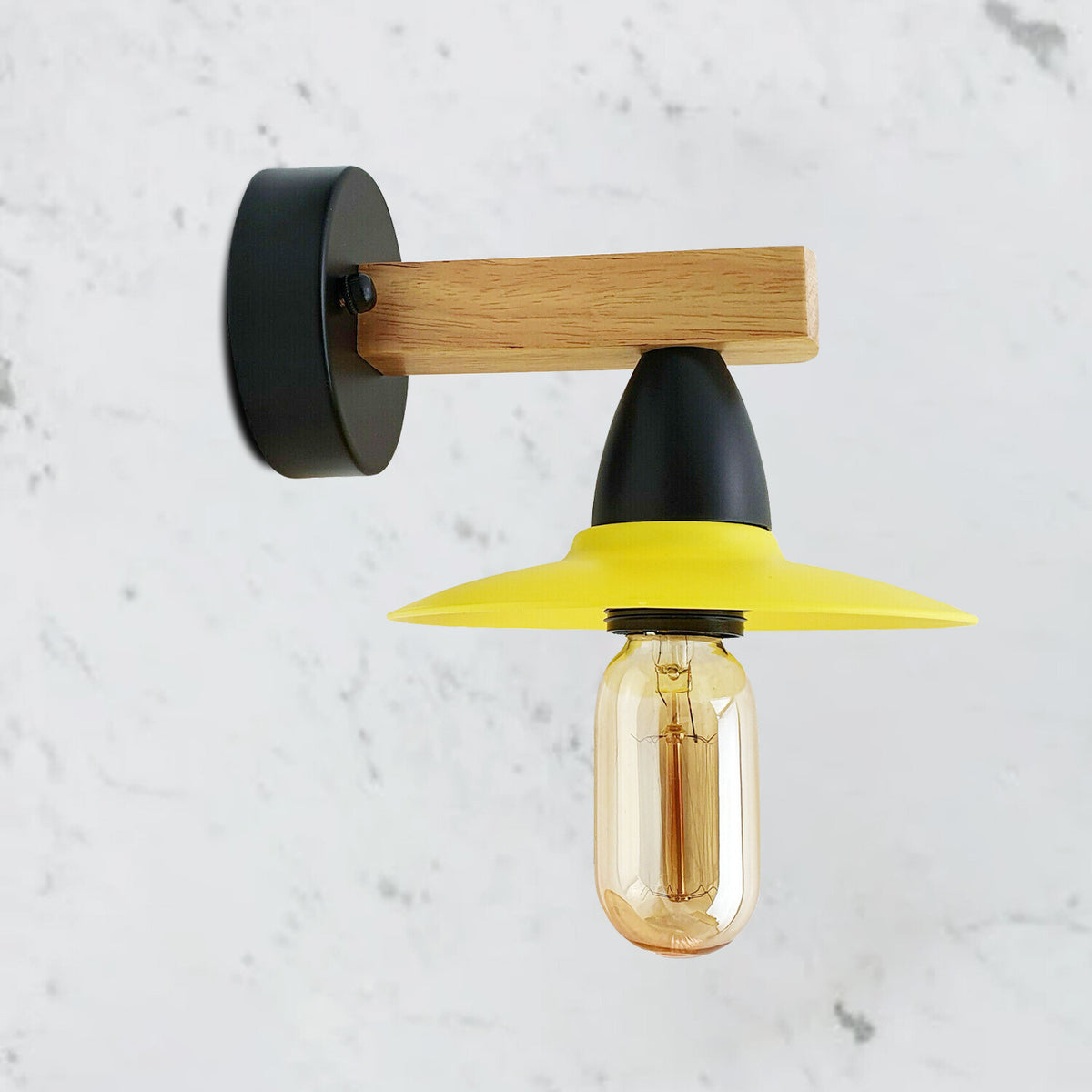 Wood Arm Wall Light with Flat Shade – White or Yellow, E27 - photo 7