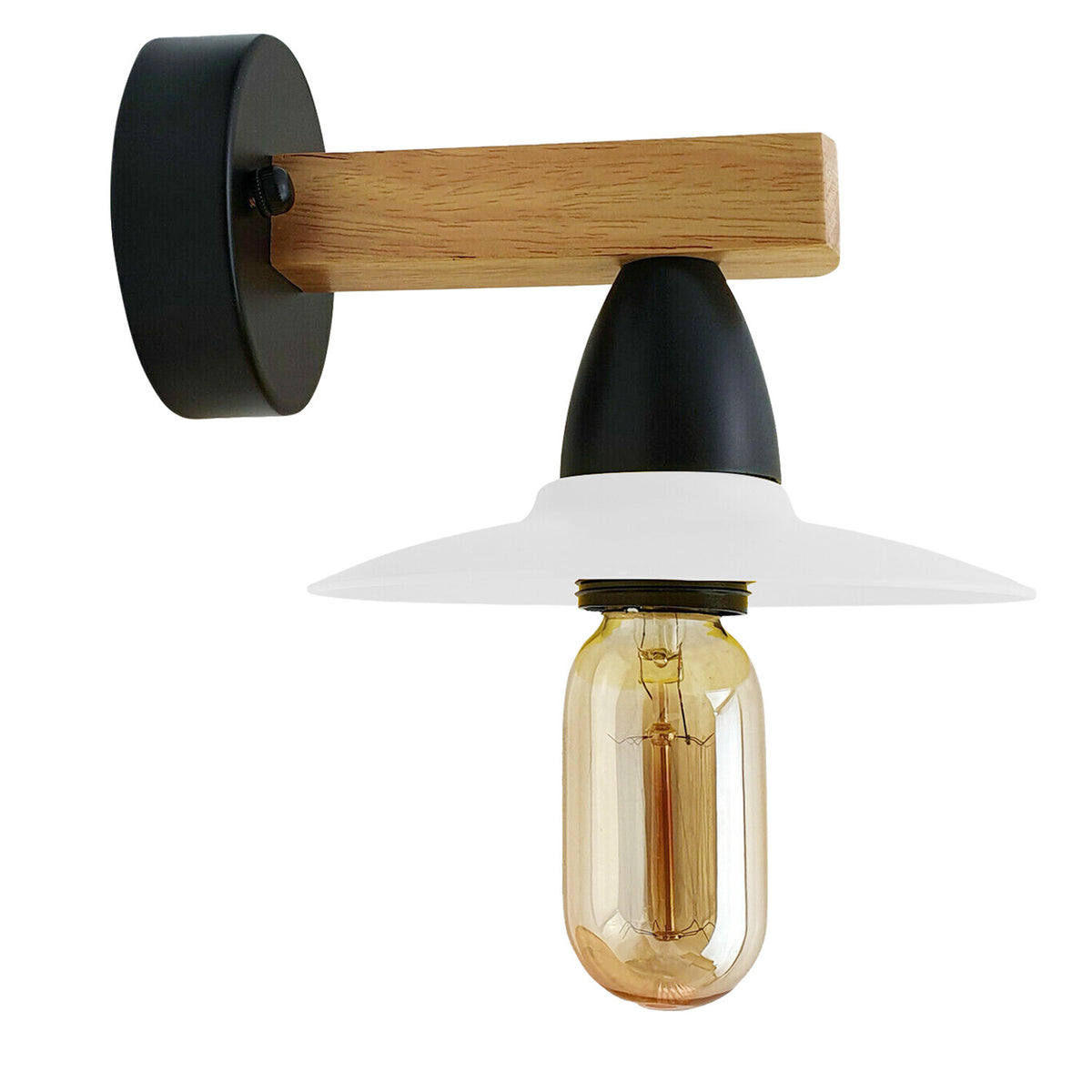 Wood Arm Wall Light with Flat Shade – White or Yellow, E27 - photo 9