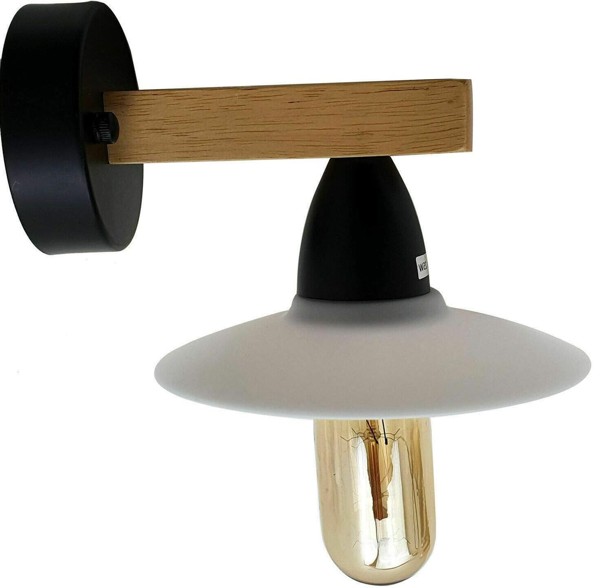 Wood Arm Wall Light with Flat Shade – White or Yellow, E27 - White, Single, ST45 LED Bulb 4W