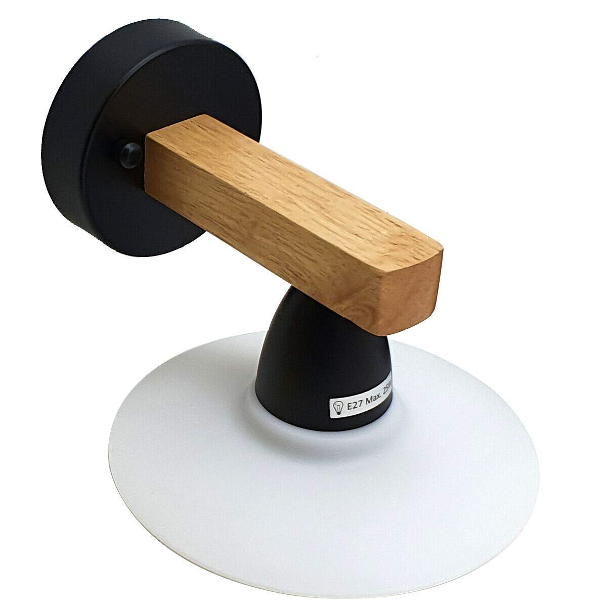 Wood Arm Wall Light with Flat Shade – White or Yellow, E27 - White, Single, Without Bulb