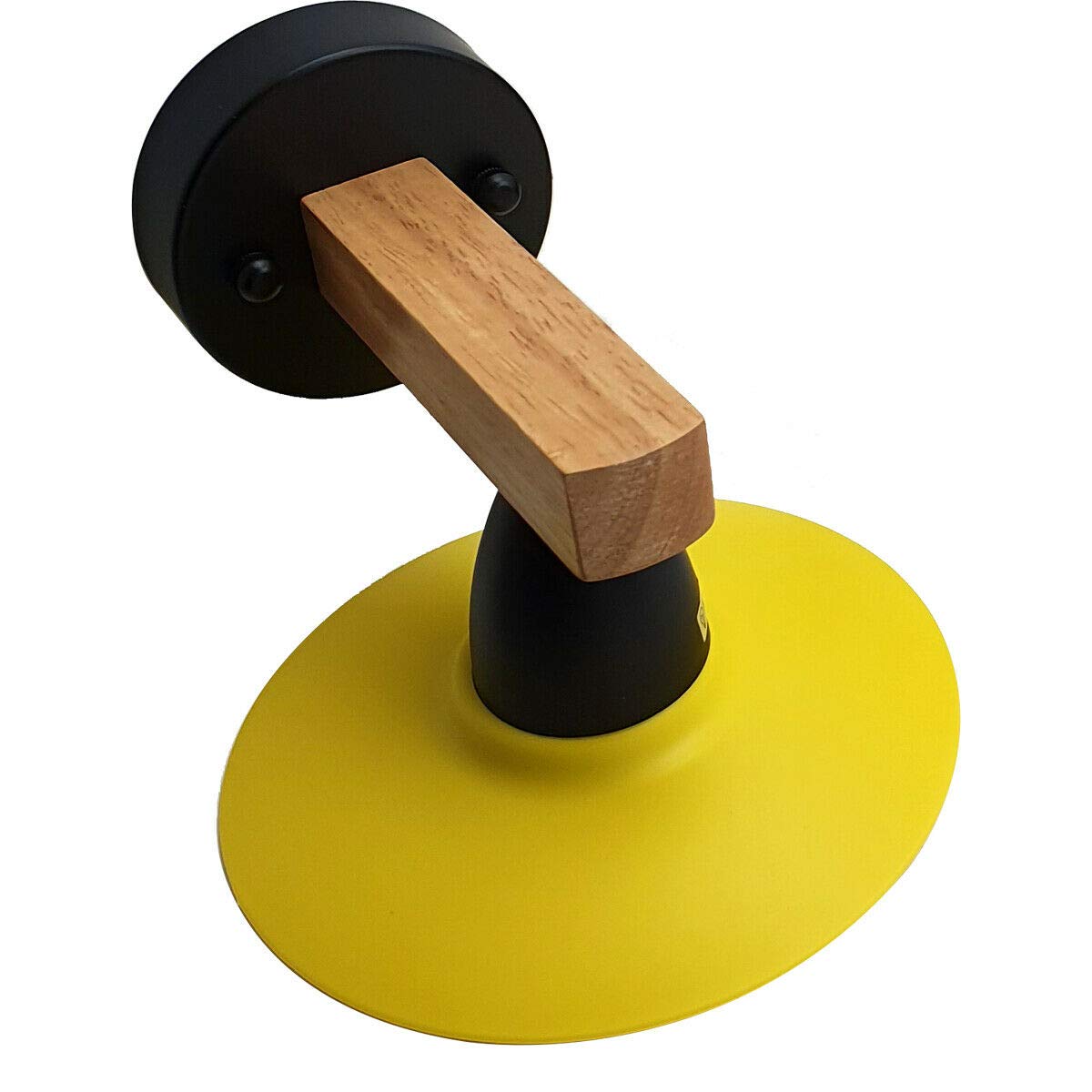 Wood Arm Wall Light with Flat Shade – White or Yellow, E27 - Yellow, Single, Without Bulb