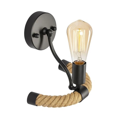 Rope Wall Light with E27 Holder – Black Metal & Natural Hemp Rope - photo 8