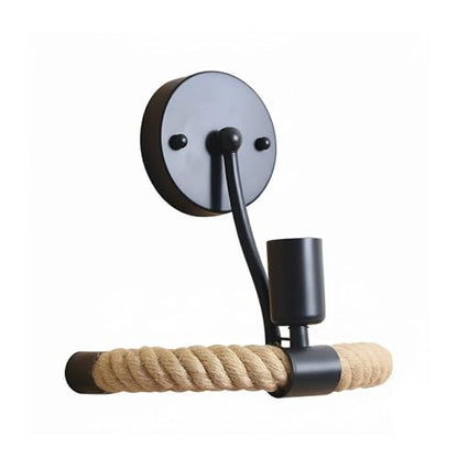 Rope Wall Light with E27 Holder – Black Metal & Natural Hemp Rope - Black, No Shade, Without Bulb
