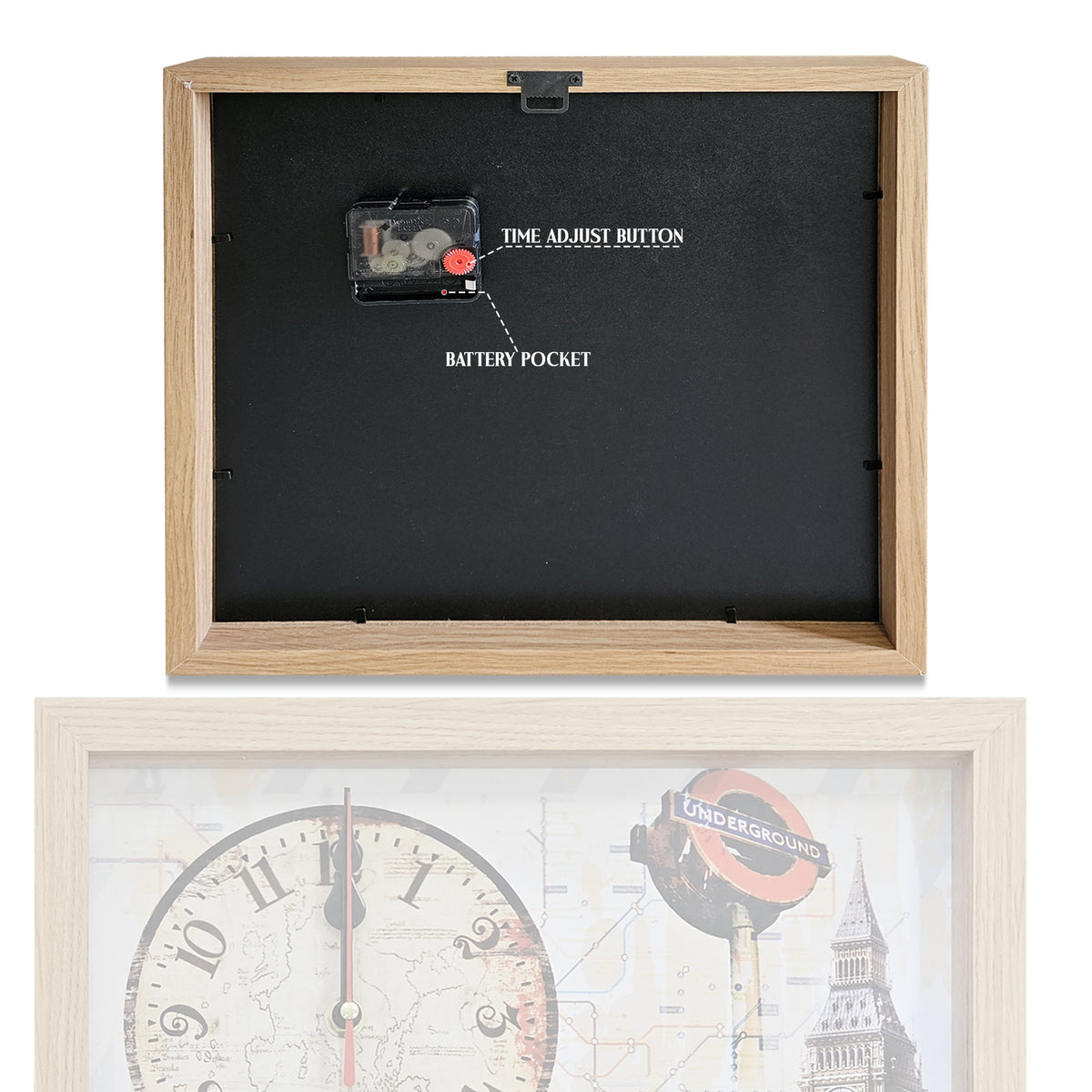 London Picture Wall Clock – Big Ben, Red Bus & Phone Box, 30 cm Wood Frame - photo 4