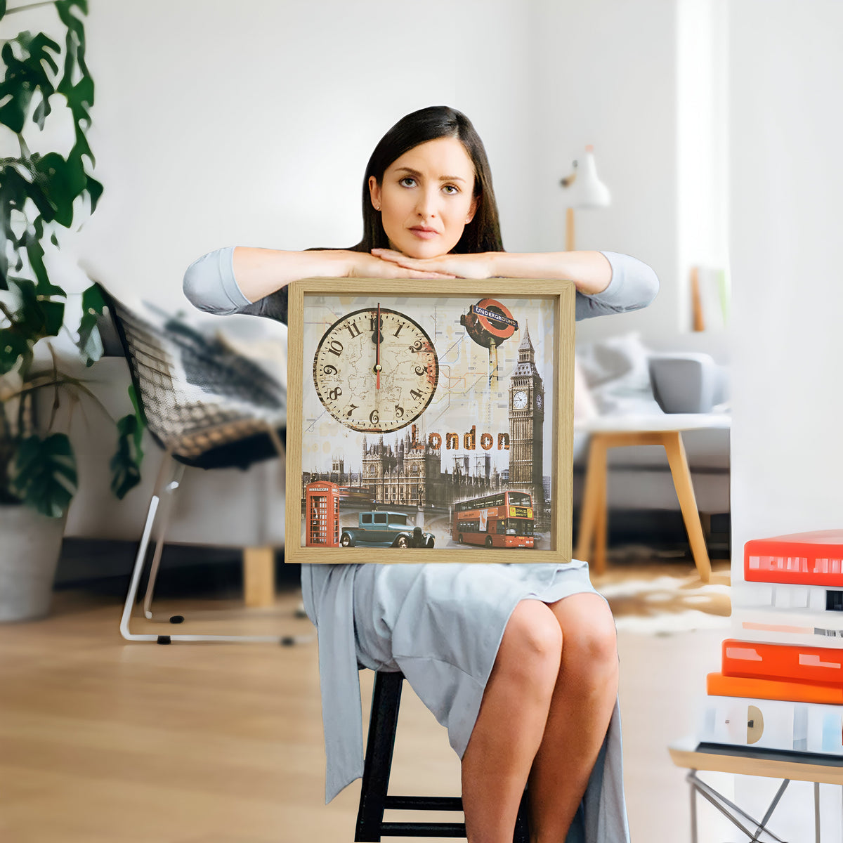 London Picture Wall Clock – Big Ben, Red Bus & Phone Box, 30 cm Wood Frame - photo 5