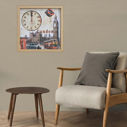 London Picture Wall Clock – Big Ben, Red Bus & Phone Box, 30 cm Wood Frame - photo 6