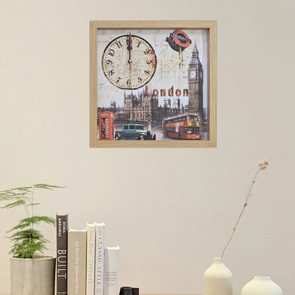 London Picture Wall Clock – Big Ben, Red Bus & Phone Box, 30 cm Wood Frame - photo 8