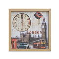 London Picture Wall Clock – Big Ben, Red Bus & Phone Box, 30 cm Wood Frame