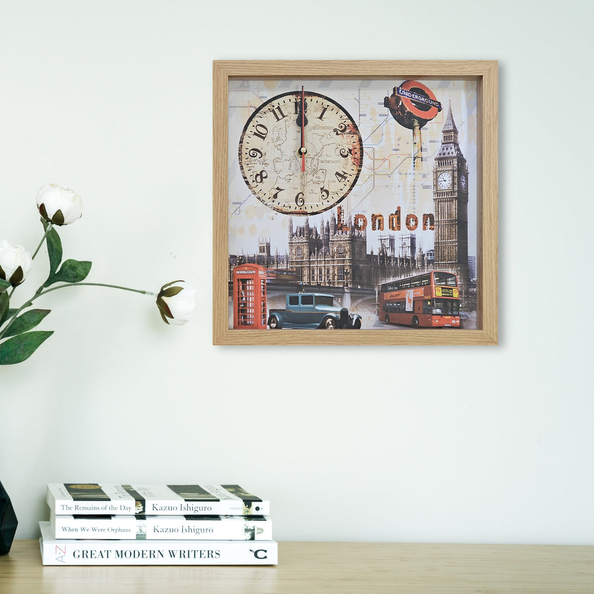 London Picture Wall Clock – Big Ben, Red Bus & Phone Box, 30 cm Wood Frame - photo 2