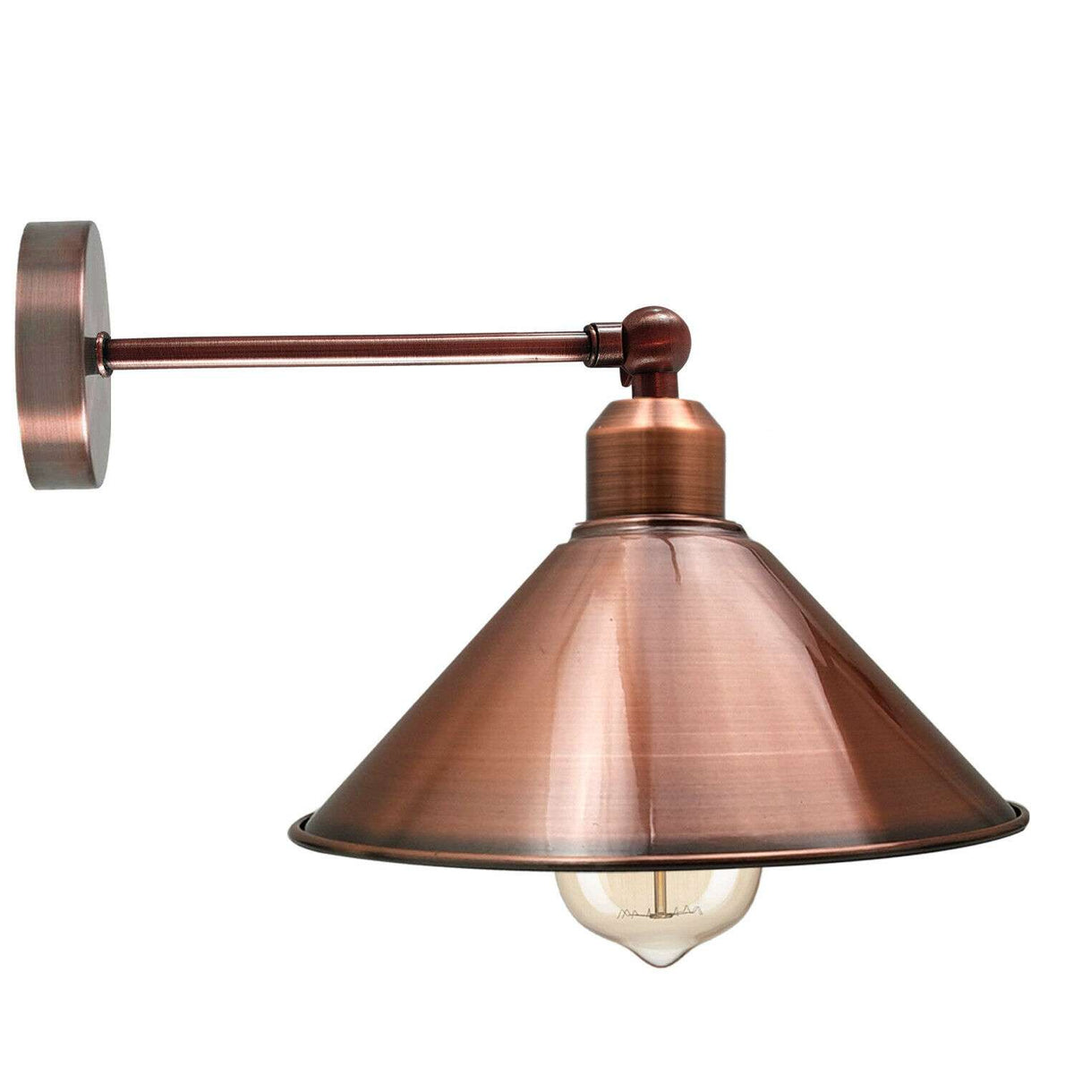 Long Swivel Arm Wall Light with Shade – Copper, Green Brass, Rose Gold, Satin Nickel - Copper, Flat Cone 22 cm Copper, Without Bulb
