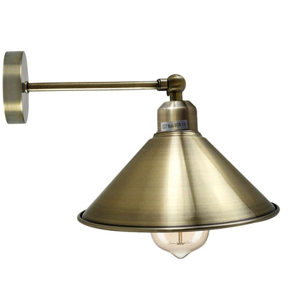Long Swivel Arm Wall Light with Shade – Copper, Green Brass, Rose Gold, Satin Nickel - Green Brass, Flat Cone 22 cm Green Brass, Without Bulb