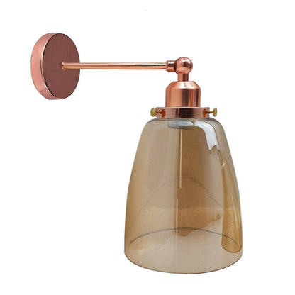 Long Swivel Arm Wall Light with Shade – Copper, Green Brass, Rose Gold, Satin Nickel - Rose Gold, Bell Glass 13.6 cm Amber, Without Bulb