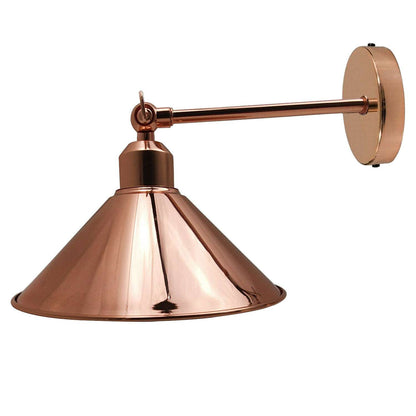 Long Swivel Arm Wall Light with Shade – Copper, Green Brass, Rose Gold, Satin Nickel - Rose Gold, Flat Cone 22 cm Rose Gold, Without Bulb
