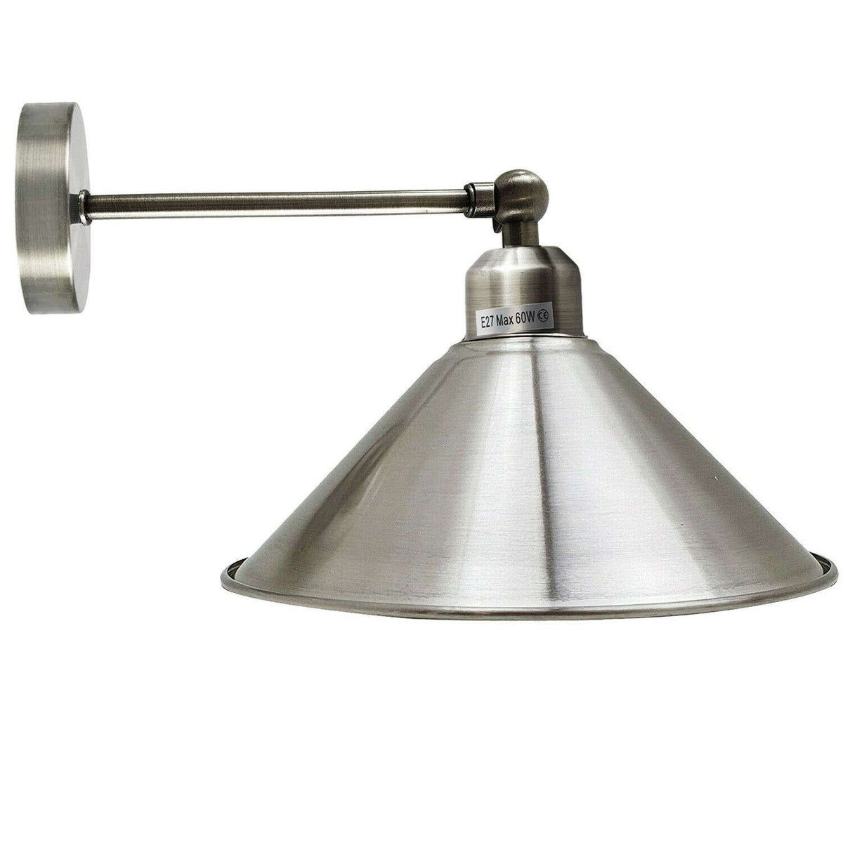 Long Swivel Arm Wall Light with Shade – Copper, Green Brass, Rose Gold, Satin Nickel - Satin Nickel, Flat Cone 22 cm Satin Nickel, Without Bulb