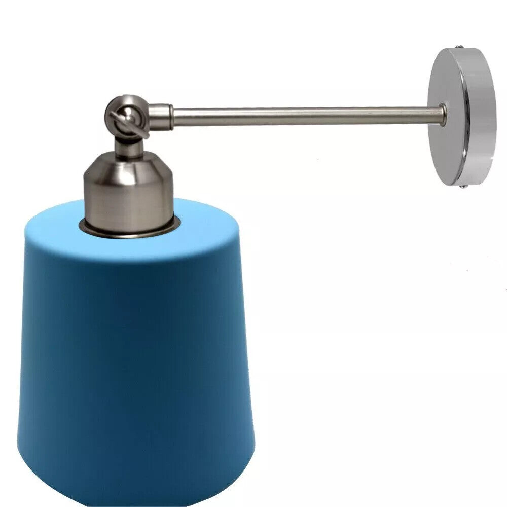 Long Swivel Arm Wall Light with Shade – Copper, Green Brass, Rose Gold, Satin Nickel - Satin Nickel, Retro Small 15 cm Blue, Without Bulb