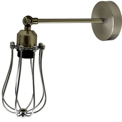 Long Swivel Arm Wall Light with Shade – Copper, Green Brass, Rose Gold, Satin Nickel - Satin Nickel, Round Cage Chrome, Without Bulb