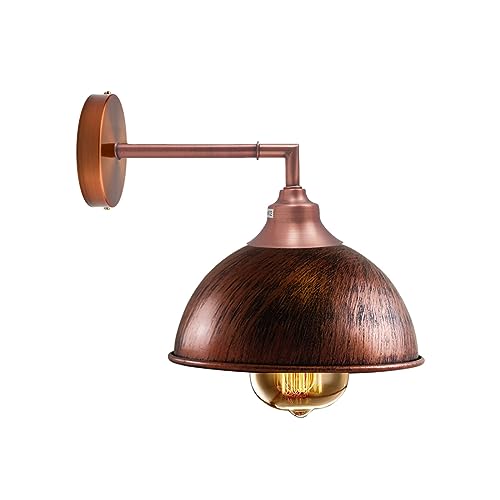 Long Arm Wall Light Copper with Shade - Copper, Dome 21 cm Rustic Red, Without Bulb