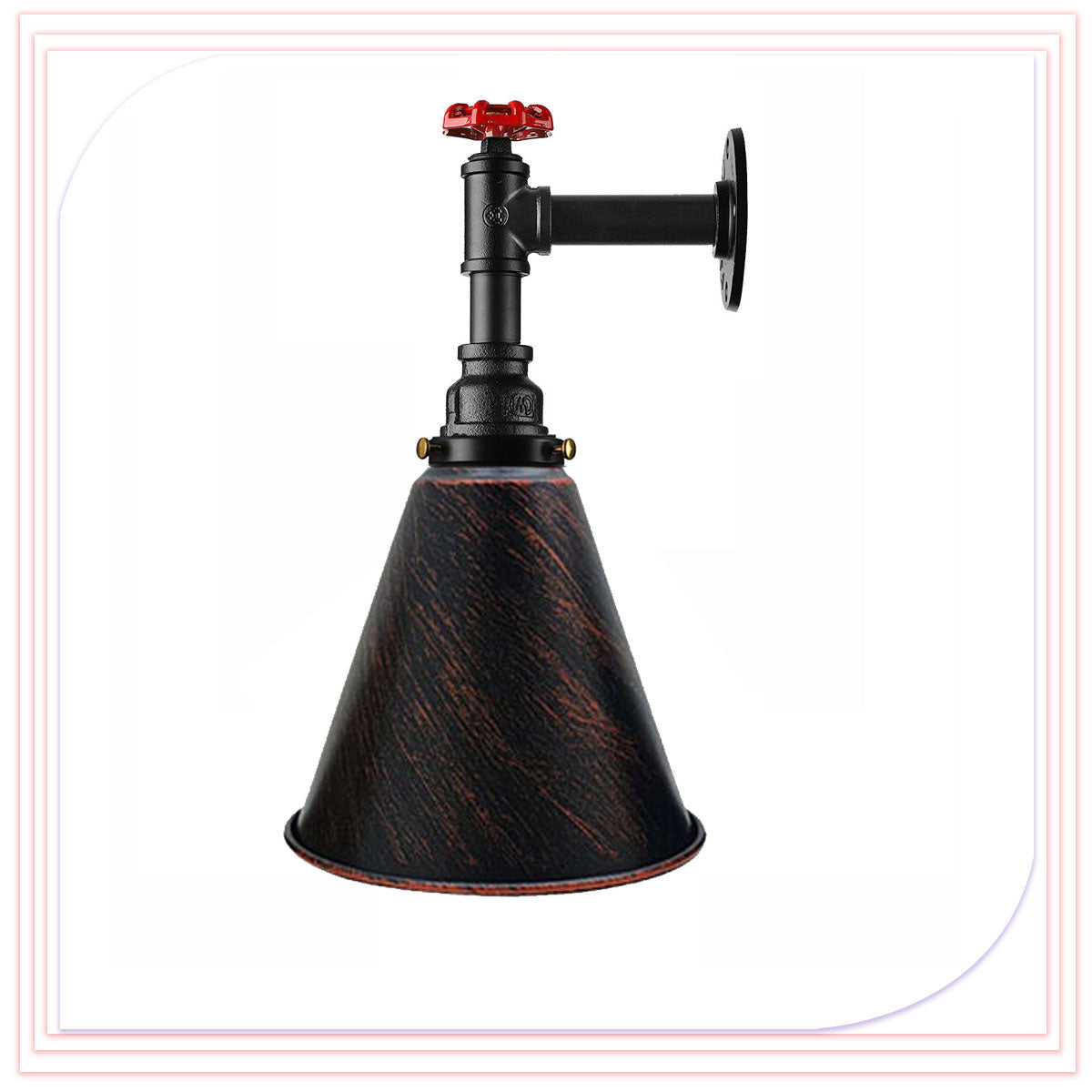 Long Arm Water Pipe Wall Light with Red Valve & Shade – E27 - photo 2
