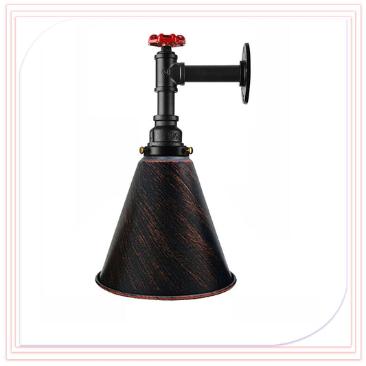 Long Arm Water Pipe Wall Light with Red Valve & Shade – E27 - photo 2