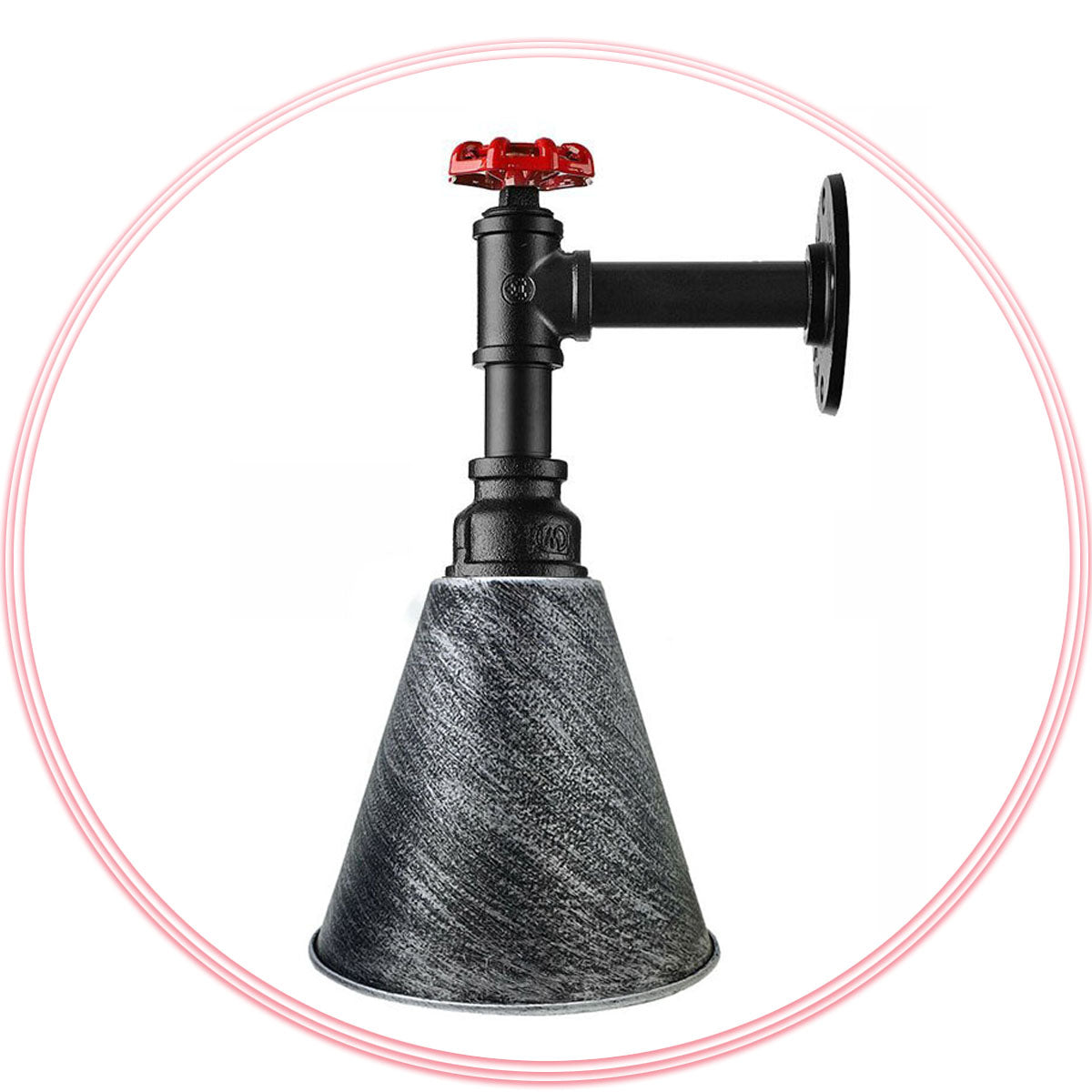 Long Arm Water Pipe Wall Light with Red Valve & Shade – E27 - photo 7