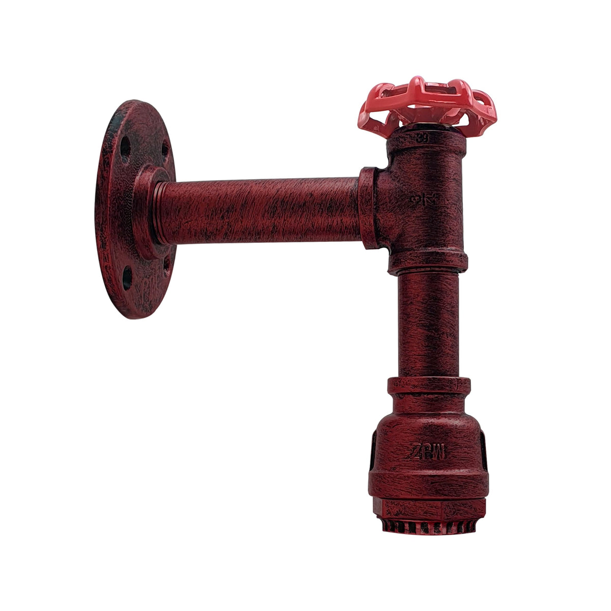 Long Arm Water Pipe Wall Light with Red Valve & Shade – E27 - Rustic Red, No Shade, Without Bulb