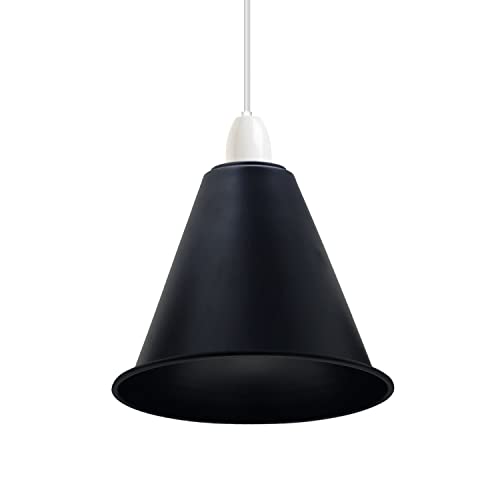 Long Cone Lamp Shade 18 cm – Easy Fit, 4 Industrial Finishes - Black, 18 cm with Reducer Ring, Single