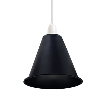 Long Cone Lamp Shade 18 cm – Easy Fit, 4 Industrial Finishes - Black, 18 cm with Reducer Ring, Single