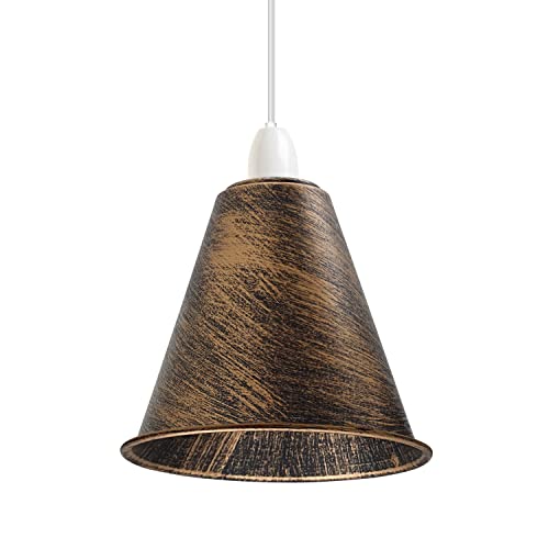 Long Cone Lamp Shade 18 cm – Easy Fit, 4 Industrial Finishes - Brushed Copper, 18 cm with Reducer Ring, Single