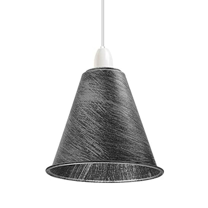 Long Cone Lamp Shade 18 cm – Easy Fit, 4 Industrial Finishes - Brushed Silver, 18 cm with Reducer Ring, Single