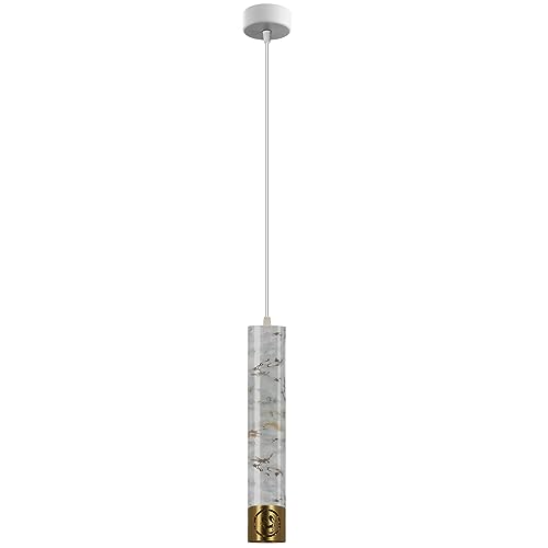 Marble Effect Tube Pendant Light – White & Gold, 30 cm, GU10