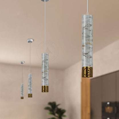 Marble Effect Tube Pendant Light – White & Gold, 30 cm, GU10 - photo 3