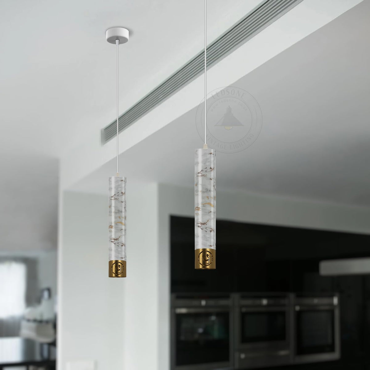 Marble Effect Tube Pendant Light – White & Gold, 30 cm, GU10 - photo 4