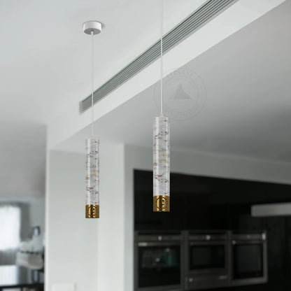Marble Effect Tube Pendant Light – White & Gold, 30 cm, GU10 - photo 4