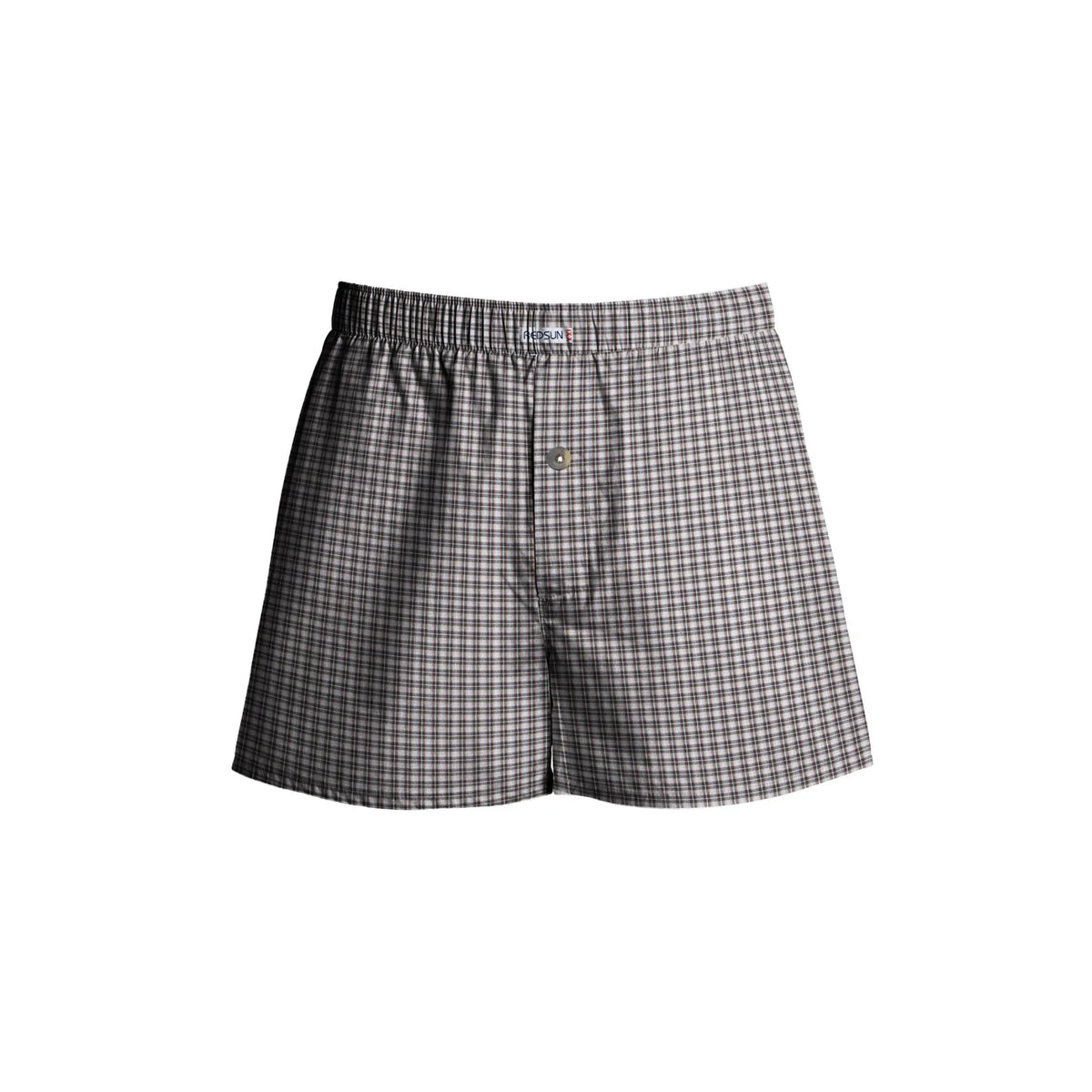 Men's Woven Cotton Boxer Shorts – Dark Taupe Check, Button Fly, XL or XXL - XL