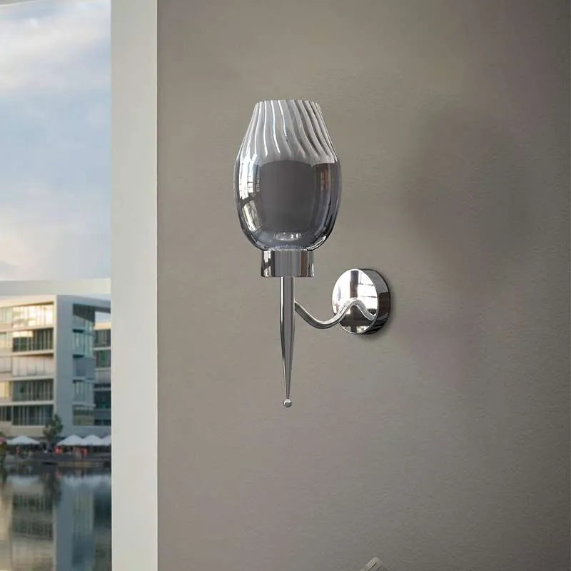 Lotus Smoked Glass Wall Light – Chrome, E27 - photo 2