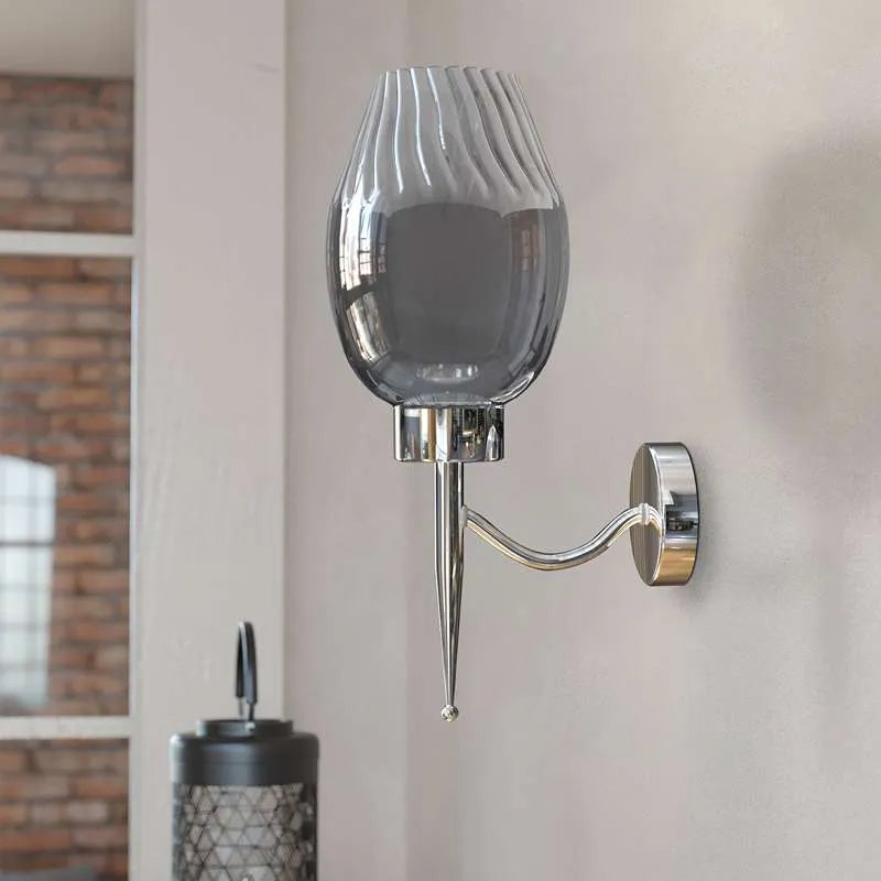 Lotus Smoked Glass Wall Light – Chrome, E27 - photo 3