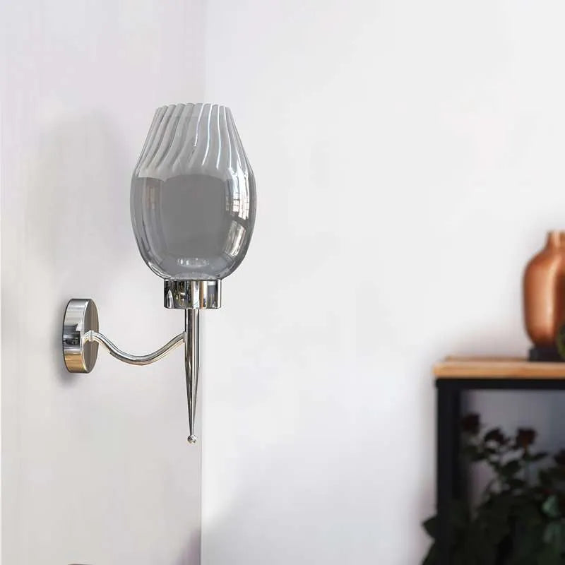 Lotus Smoked Glass Wall Light – Chrome, E27