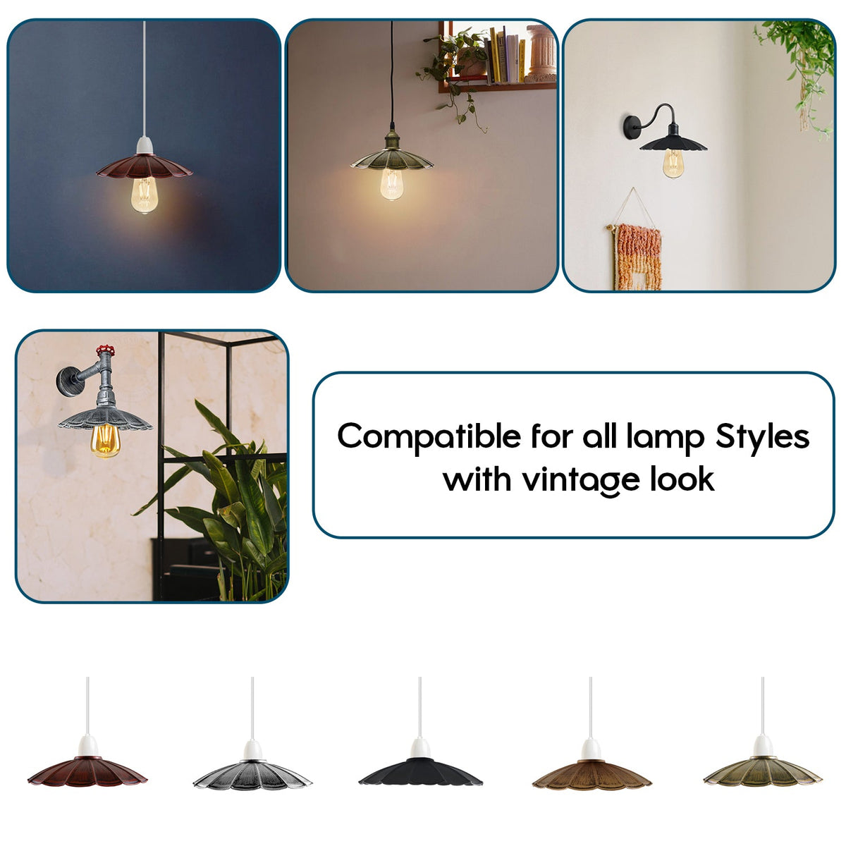 Scalloped Umbrella Lamp Shade 22 cm – Easy Fit, 5 Finishes