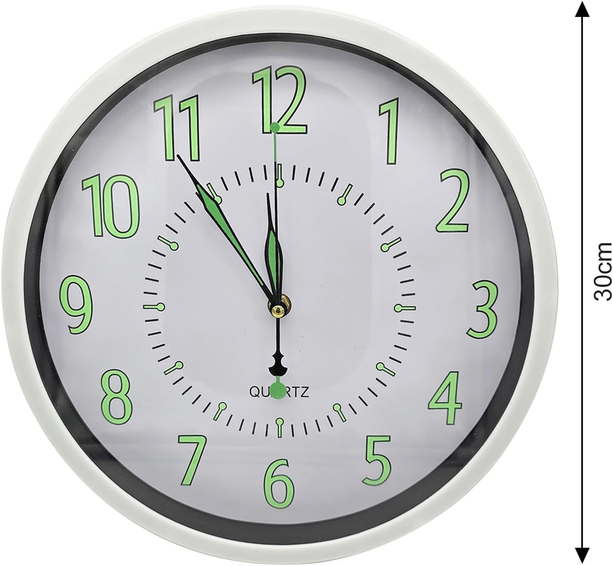Glow in the Dark Wall Clock – 30 cm, White Frame, Luminous Numbers - photo 2