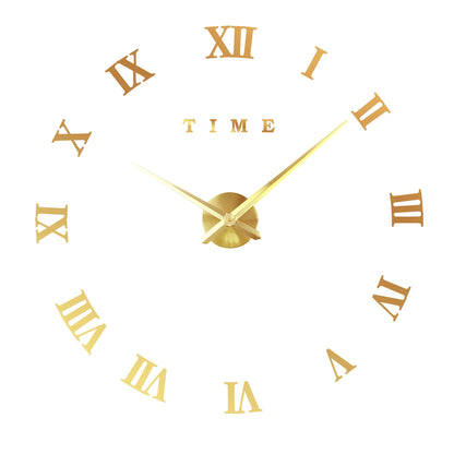 3D DIY Roman Numeral Wall Clock – Frameless, Up to 100 cm, Black or Gold - Gold