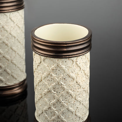 Stone-Effect Resin Bathroom Set – Lattice Pattern, Bronze Trim, 3 Pieces - photo 3