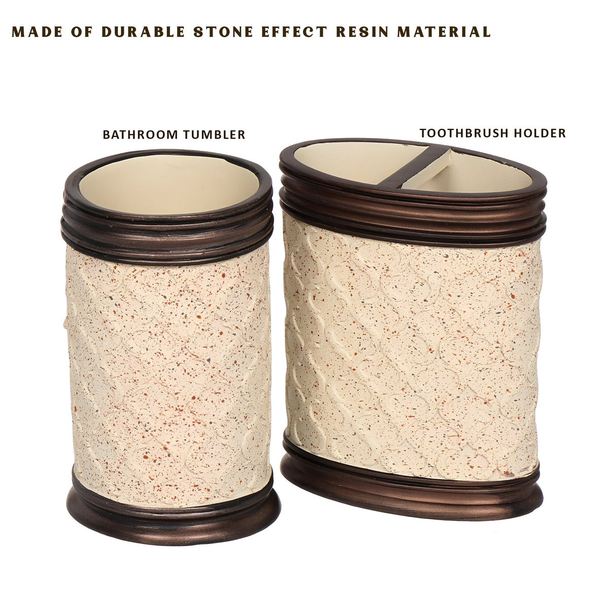 Stone-Effect Resin Bathroom Set – Lattice Pattern, Bronze Trim, 3 Pieces - photo 6