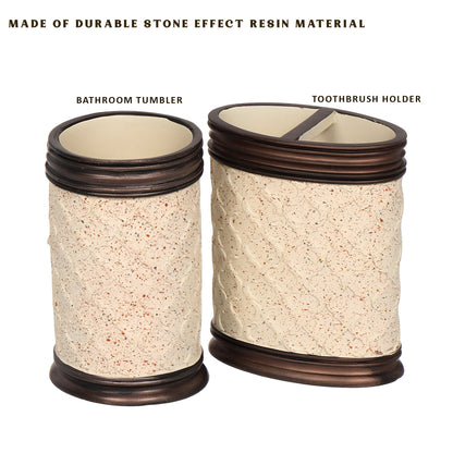 Stone-Effect Resin Bathroom Set – Lattice Pattern, Bronze Trim, 3 Pieces - photo 6