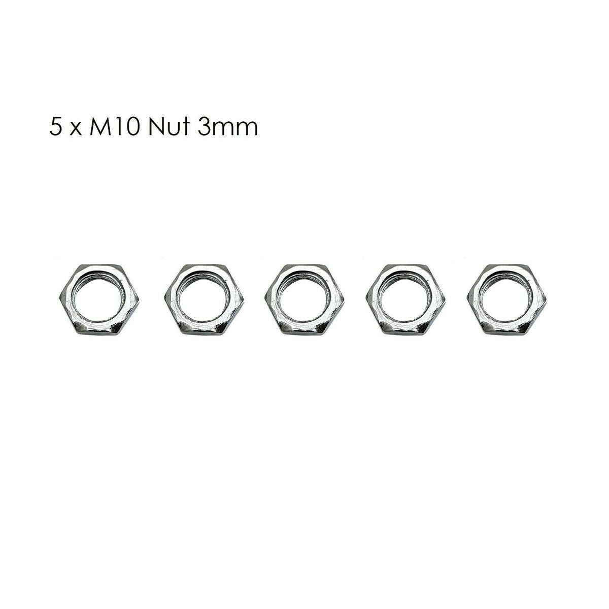 M10 Lamp Nuts, Pack of 5 – Fine 1 mm Thread, 3 mm Thick, Silver