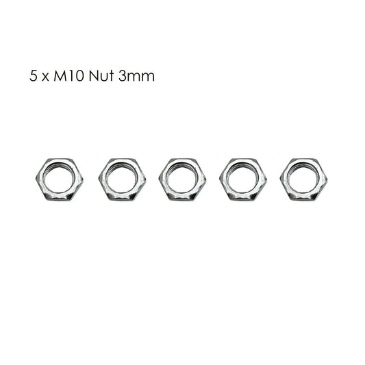 M10 Lamp Nuts, Pack of 5 – Fine 1 mm Thread, 3 mm Thick, Silver
