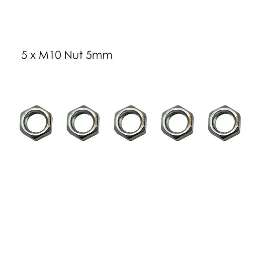 M10 Hexagon Nut – Aluminium, 5 mm, Pack of 5