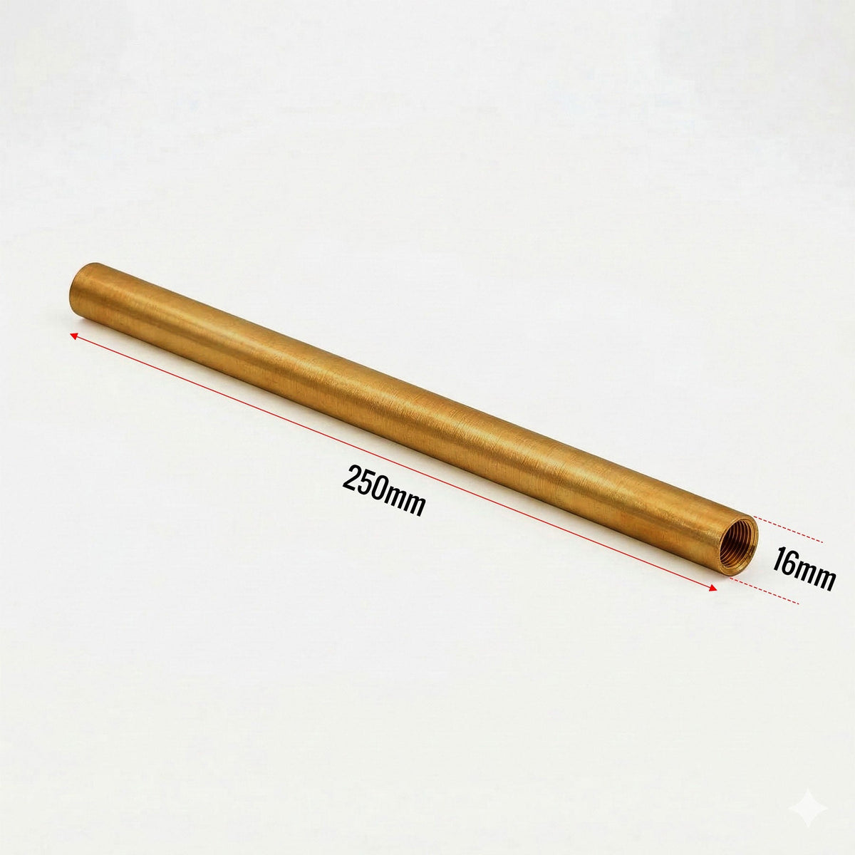 M16 Female Threaded Hollow Lamp Pipe 250mm - Yellow Brass