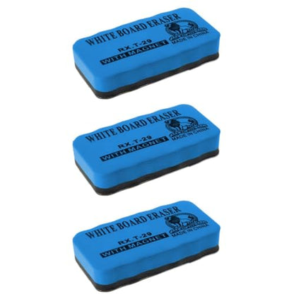 Magnetic Whiteboard Erasers – Felt Pad, Packs of 2, 3 or 4 - Blue, Pack of 3