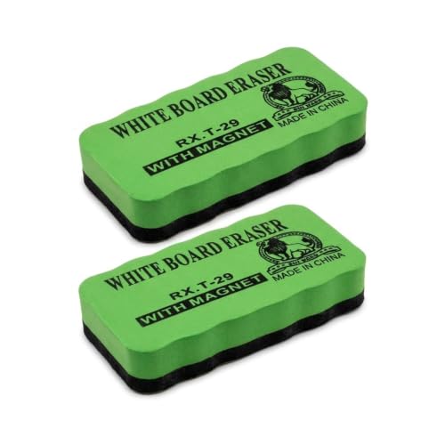 Magnetic Whiteboard Erasers – Felt Pad, Packs of 2, 3 or 4 - Green, Pack of 2